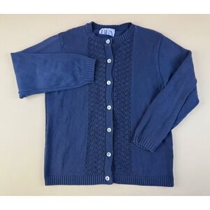 Vintage Coastal Pointelle Knit Cardigan Sweater‎ Navy MP BFA Classics